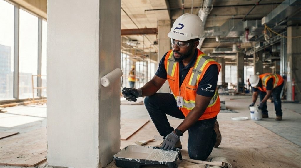 Expert Home and Office Renovation Services technician repairing concrete pi… 202608221108